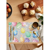 Easter Eggs Placemats Set of 4, Washable Woven Burlap Cloth Fabric Placemat for Square/Rectangle/Round/Oval Dining Table, Easy Clean Place Mats for Toddlers, Kids Spring Summer Flower Seasonal Holiday