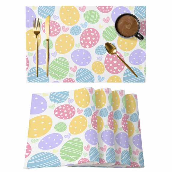 Easter Eggs Placemats Set of 6, Cute Colorful Spring Love Country Placemats for Dining Table, Place Mats for Kitchen Tabletop, Waterproof Wipeable Dining Table Mats Set