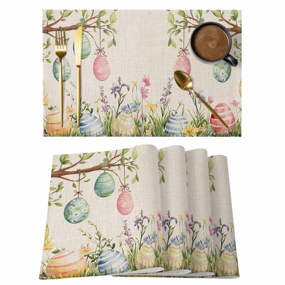 Easter Eggs Placemats Set of 1, Spring Flowers Non-Slip Place Mats Washable Table Mats for Kitchen Dining Table Decorations Indoor/Outdoor