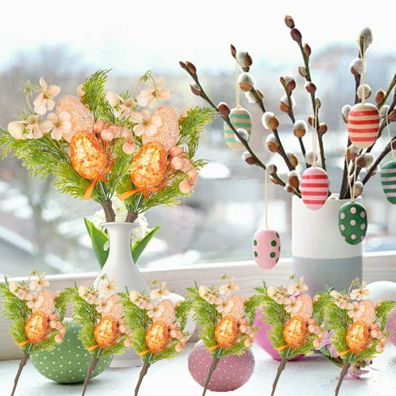 Easter Eggs Plug DIY Foam Resurrection Eggs Decorative Greenery Home Desktop Ornaments 6 Pcs Set for Spring Party Decor