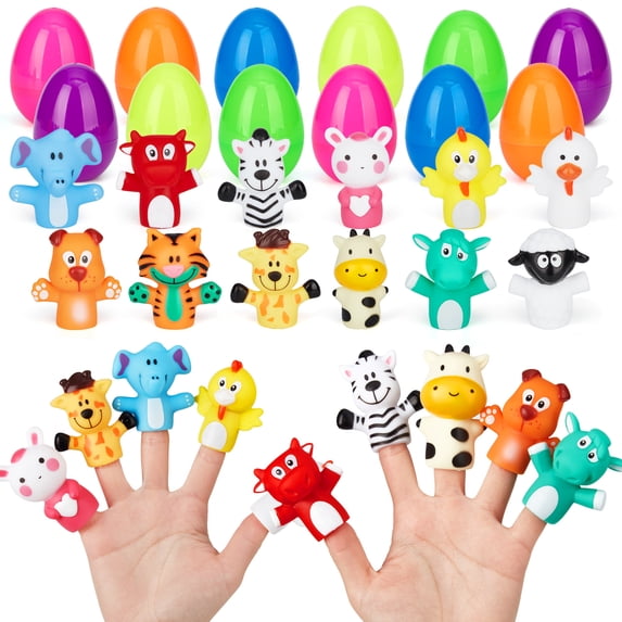 Easter Eggs PreFilled with Animal Finger Puppets for Easter Party Favors, Basket Stuffers, Easter Egg Fillers, Eggs Hunt, Classroom Prize Supplies.