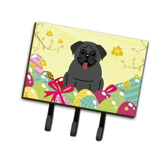 Easter Eggs Pug Black Leash or Key Holder