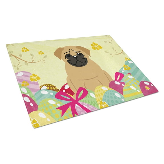 Easter Eggs Pug Brown Glass Cutting Board Large