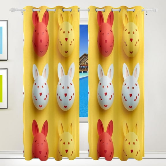 Easter Eggs Rabbit Ear Black Out Curtains 84 Inch Length for Bedroom Living Room Windows 2 Panels Set