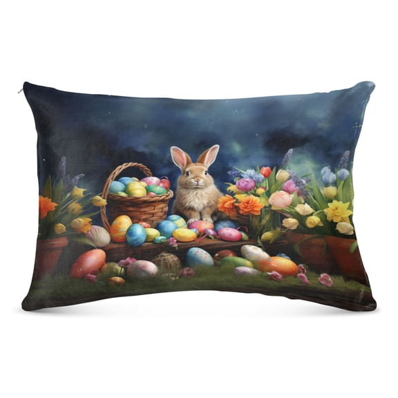 Easter Eggs Rabbit Flowers Plush Pillow Cases Queen Size Ultra Soft Warm Pillowcases with Zipper 20"x30"
