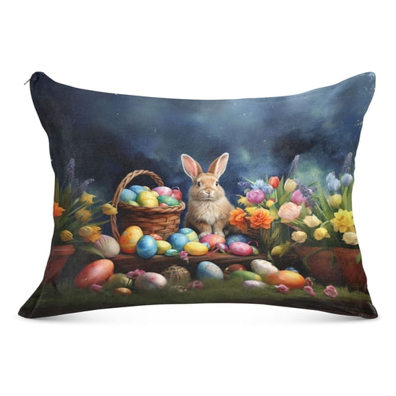 Easter Eggs Rabbit Flowers Plush Pillow Cases Standard Size Ultra Soft Warm Pillowcases with Zipper 20"x26"