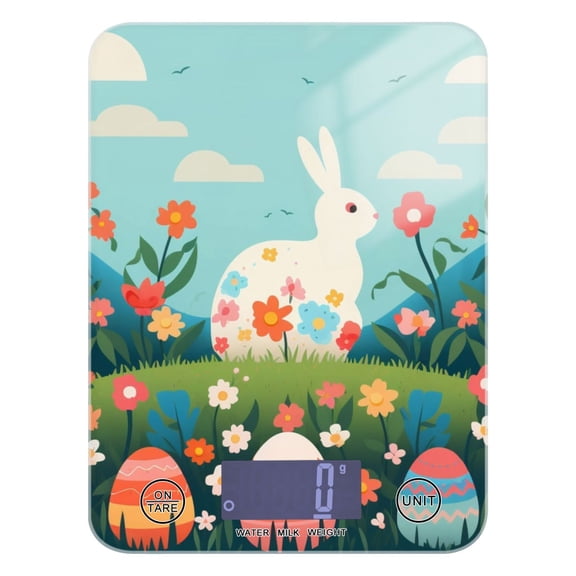 Easter Eggs Rabbits Flowers Food Scale Digital Kitchen Scale Waterproof Tempered Glass Tare Function 11 lb for Baking Cooking Meal Prep