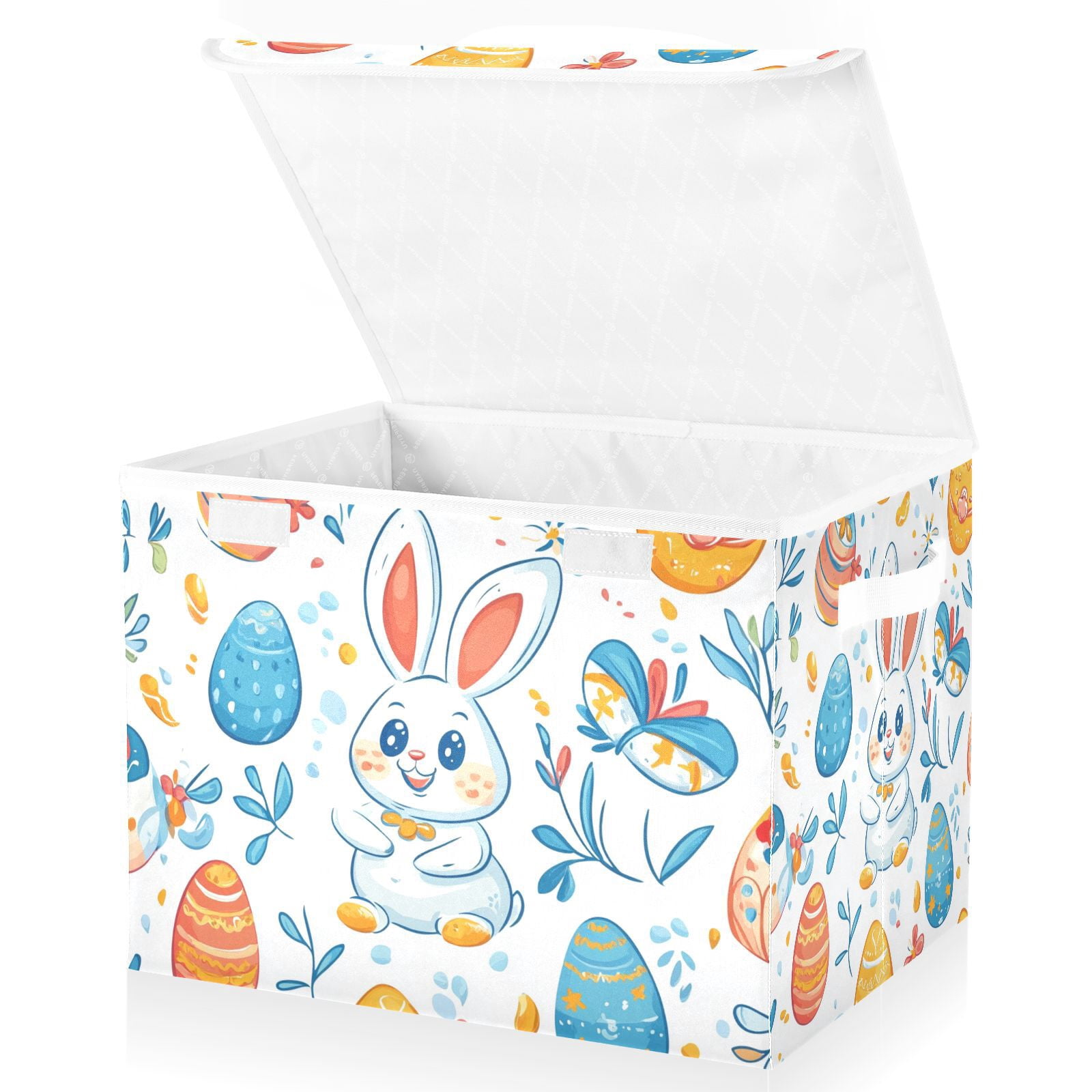 Easter Eggs Rabbits Leaves Storage Basket for Shelves Foldable Container Organizer for Organizing Toys Clothes Books with Handles
