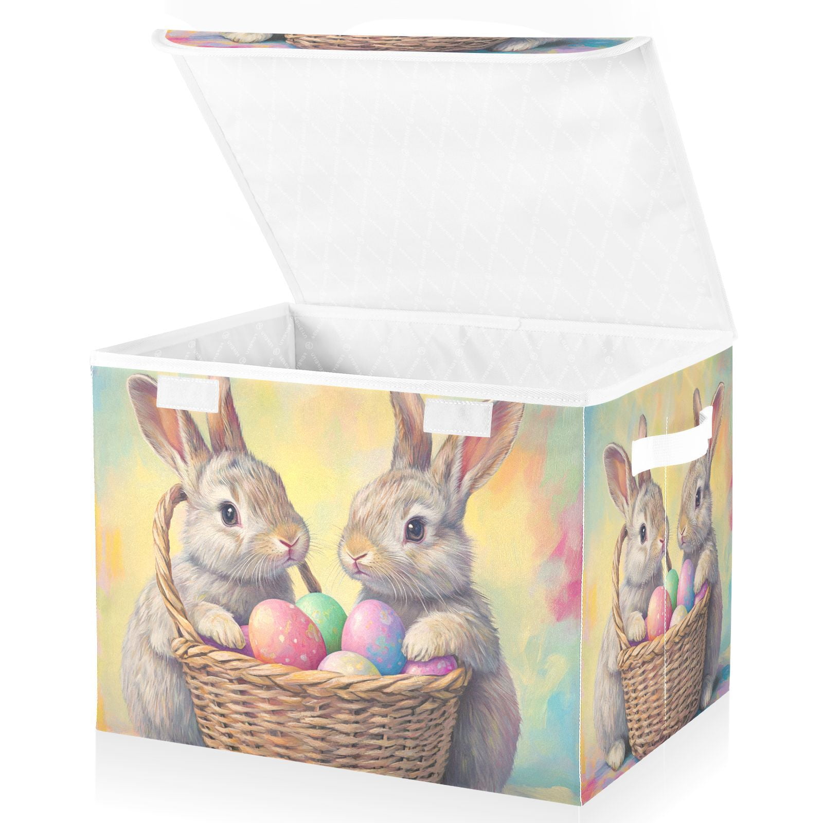 Easter Eggs Rabbits Storage Basket for Shelves Foldable Container Organizer for Organizing Toys Clothes Books with Handles