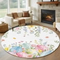 thumbnail image 1 of Easter Eggs Round Area Rug 5Ft Washable Circle Rugs for Living Room Bedroom, Country Wildflower Spring Watercolor Botanical Non-Slip Carpet Floor Mats Indoor Outdoor Carpet Runner Home Decor, 1 of 8