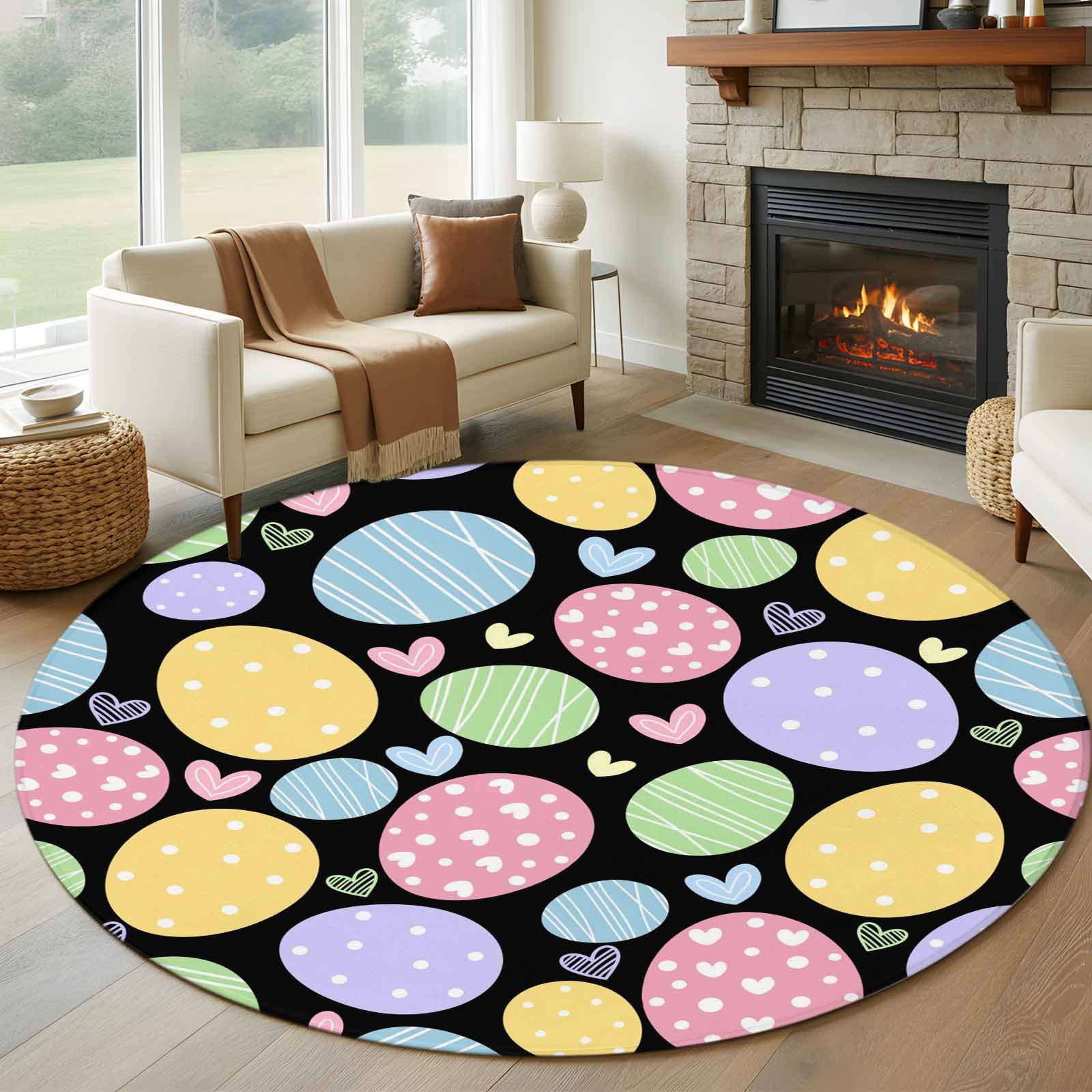Round Easter Rug Easter Eggs Round Area Rug 7Ft Washable Circle Rugs for Dorm Laundry ...