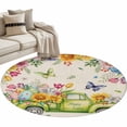 thumbnail image 1 of Easter Eggs Round Area Rugs Collection 4', Spring Flowers Truck Leaves Butterflies Beige Non Slip Indoor Circular Throw Runner Rug Floor Mat Carpet for Living Room Dining Table Bedroom Nursery, 1 of 9