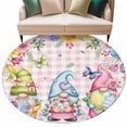 thumbnail image 1 of Easter Eggs Round Area Rugs Collection 5', Spring Floral Gnomes Plants Butterflies Pink Plaid Non Slip Indoor Circular Throw Runner Rug Floor Mat Carpet for Living Room Dining Table Bedroom Nursery, 1 of 9