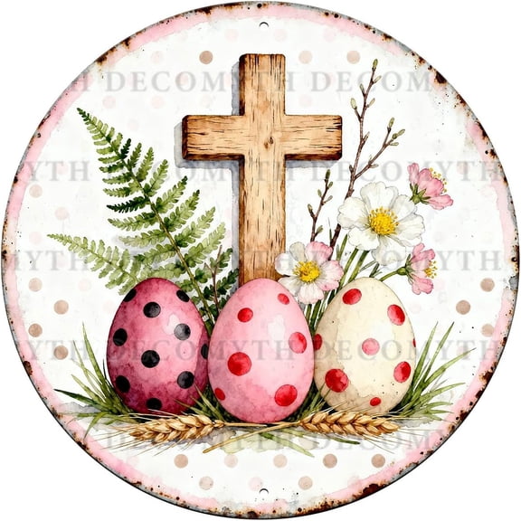 Easter Eggs Round Metal Tin Sign Vintage Spring Wall Art for Home Farmhouse Kitchen Living Room 8x8inch