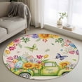 thumbnail image 1 of Easter Eggs Round Rug 4ft Washable Circle Entryway Rugs Non Slip Spring Flowers Truck Leaves Butterflies Beige Area Rug Indoor Floor Carpet for Bedroom Kitchen Living Room Home Office Dining Room, 1 of 8