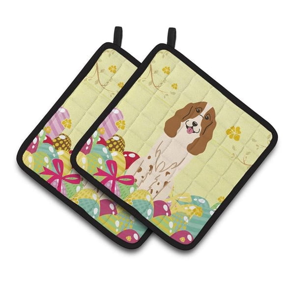 Easter Eggs Russian Spaniel Pair of Pot Holders