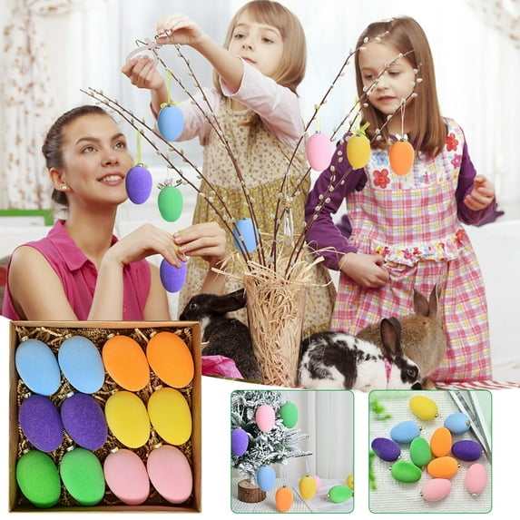 Easter Eggs Set Flocked Plastic Decorative Eggs 12 Pack 6cm