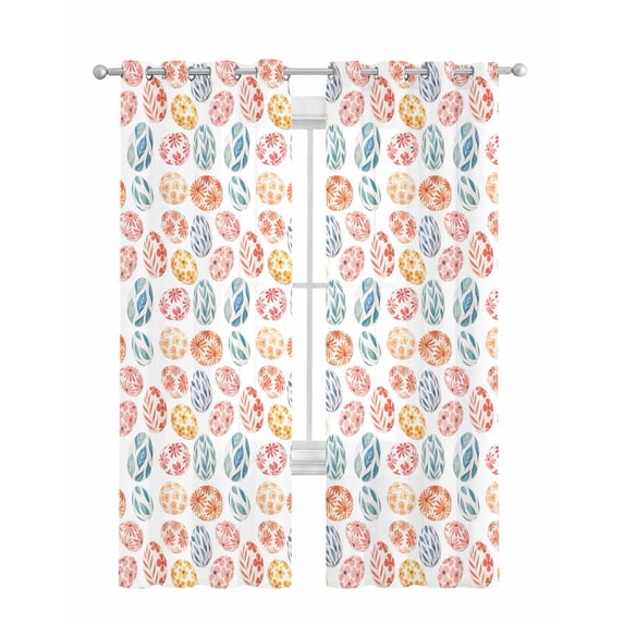 Easter Eggs Sheer Curtains 84 Inch Length 2 Panels Set for Living Room/Bedroom, Watercolor Spring Flowers Leaves Patterned Kitchen Curtains Grommet Semi-Sheer Curtains Window Treatments 52"x84"x2