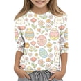 thumbnail image 1 of Easter Eggs Shirts for Girls 3/4 Sleeve Bunny Graphic Print Casual Tees Kids Summer Crew Neck Funny Blouses, Beige 150, 1 of 4