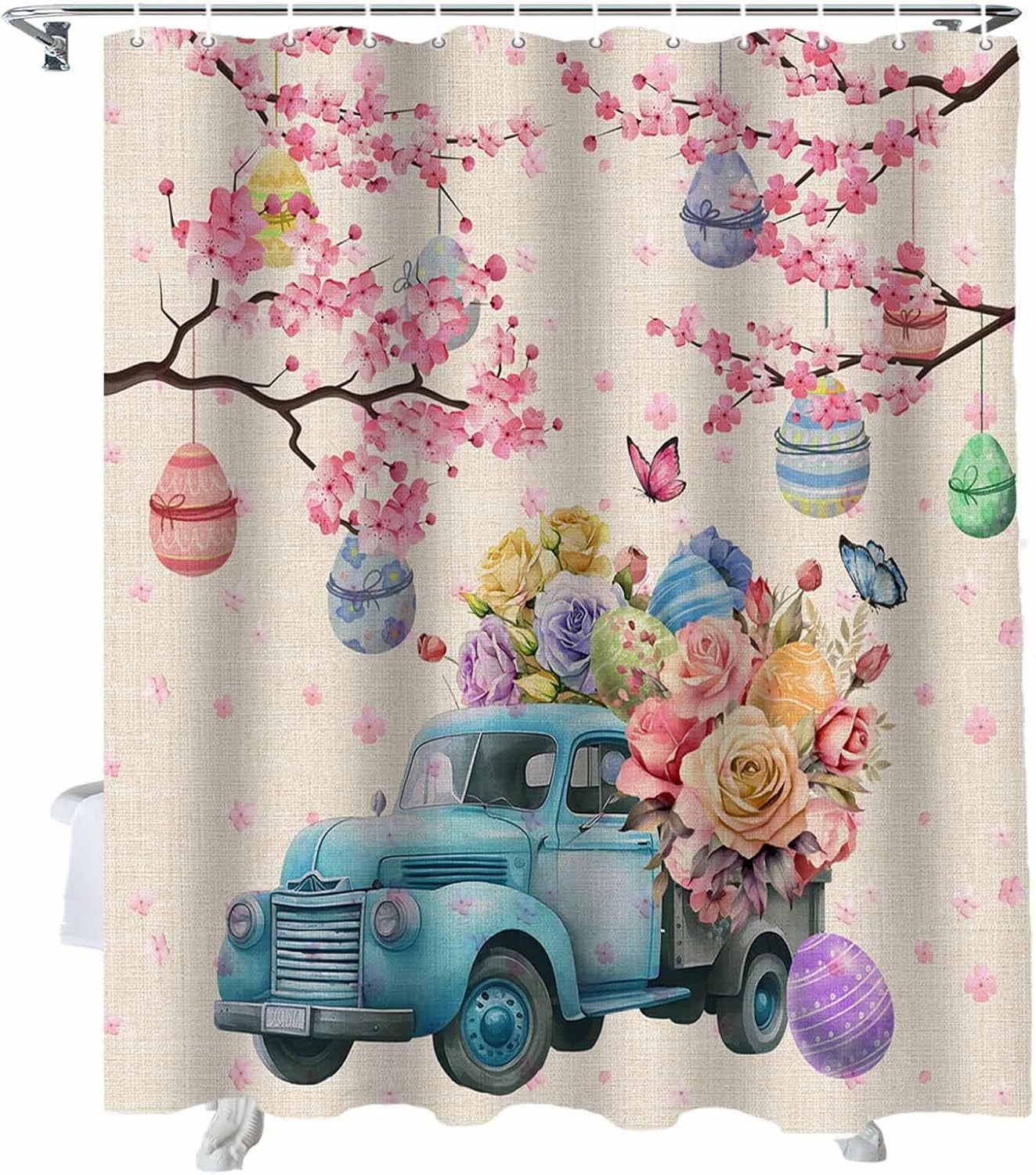 Easter Eggs Shower Curtain Blue Truck Easter Shower Curtains for