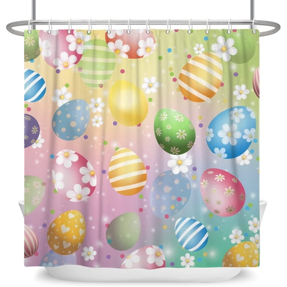 Easter Eggs Shower Curtain, Spring Colorful Easter Eggs with Floral Bathroom Curtain Happy Easter Home Decor Waterproof Fabric Machine Washable with Hooks, 84''Lx72''