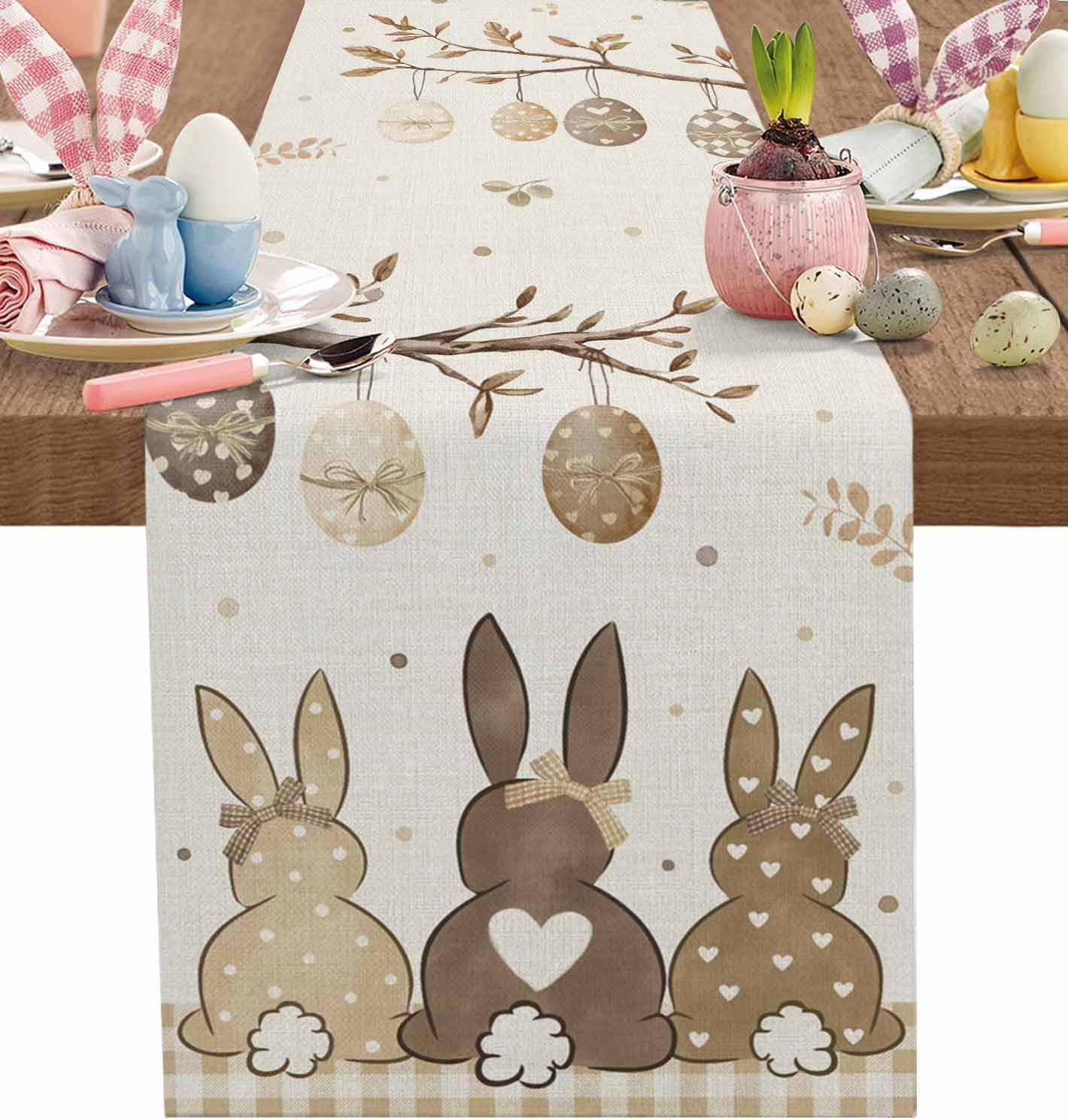 Spring Table Runner 108 Easter Eggs Spring Bunny Tail Table Runners 108inches Long, Washable ...