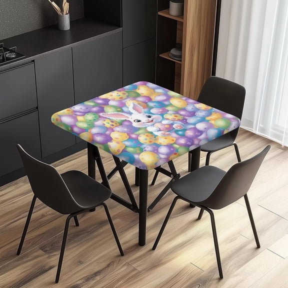 Easter Eggs Square Table Cover Cute Card Table Cover Protector Tabletop for Dining Room Party Picnic Festive Easter Decorations, 34x34in