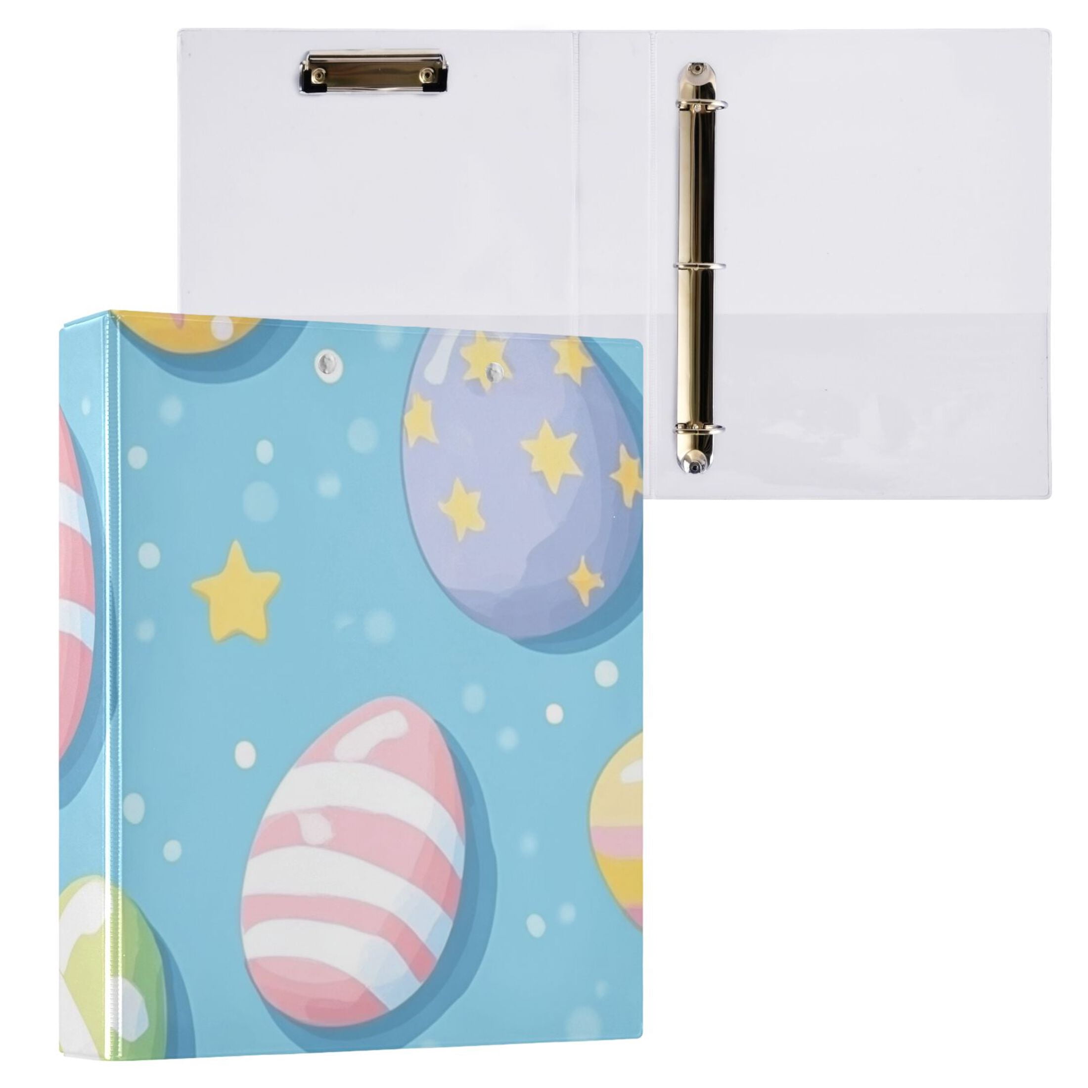 Easter Eggs Stars 3 Ring Binders 1.5 inch Hardcover File Folders with Interior Pockets A4 Size Organizer for School Office Hospital