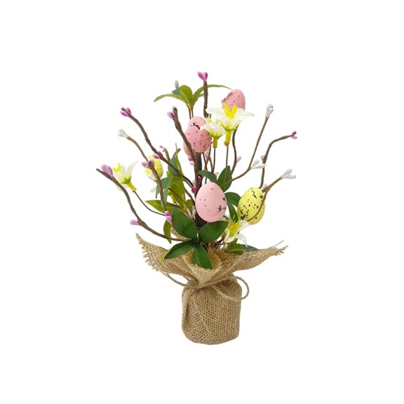 Easter Eggs Table Centerpieces Tree with Burlap Base - 9.4 Inch Decorative Table Tree Decor for Spring Easter Party Supplies, Home Mantle Entryway and Indoor Display