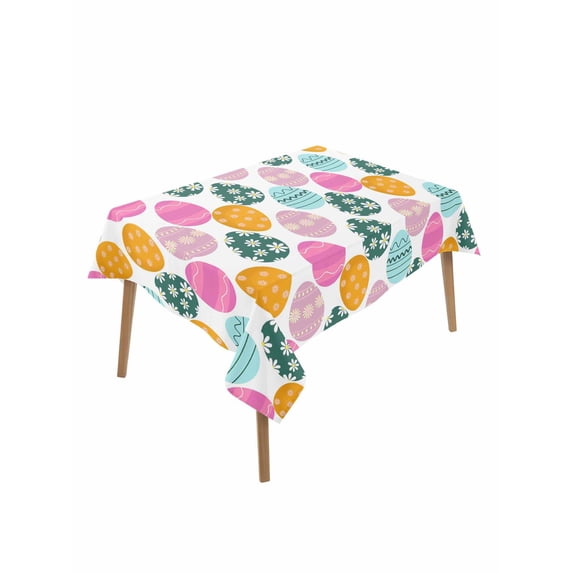 Easter Eggs Table Cloth, Waterproof Tablecloth for Rectangle Tables, Colorful Egg Spring Daisy White Flowers Reusable Washable Fabric Table Cover for Restaurant Kitchen Dining Tables 52"x70"
