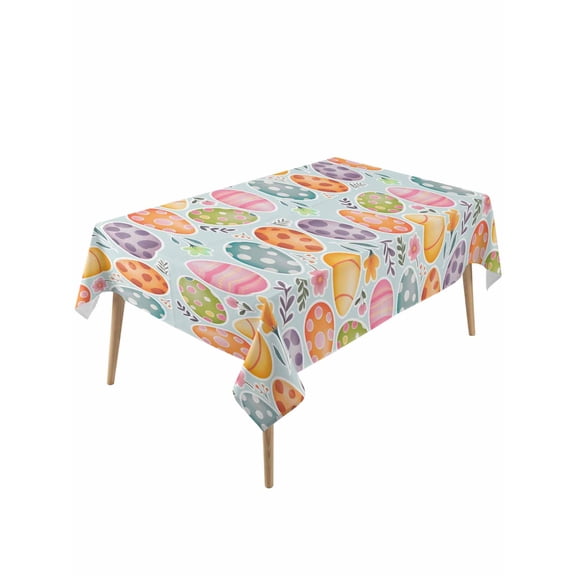 Easter Eggs Table Cloth, Waterproof Tablecloth for Rectangle Tables, Colorful Eggs Spring Flowers Leaves Rustic Blue Reusable Washable Fabric Table Cover for Restaurant Kitchen Dining Tables 54"x108"