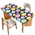 thumbnail image 1 of Easter Eggs Table Cloths for 4 Foot Rectangle Tables, Cute Colorful Farmhouse Love Black Patio Waterproof Elastic Fitted Tablecloths, Washable Rectangular Table Cover for Camping, 1 of 8