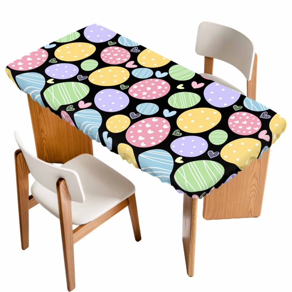 Easter Eggs Table Cloths for 4 Foot Rectangle Tables, Cute Colorful Farmhouse Love Black Patio Waterproof Elastic Fitted Tablecloths, Washable Rectangular Table Cover for Camping