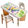 thumbnail image 1 of Easter Eggs Table Cloths for 4 Foot Rectangle Tables, Spring Rabbit Butterfly Floral Leaf Pink Plaid Patio Waterproof Elastic Fitted Tablecloths, Washable Rectangular Table Cover for Camping, 1 of 8