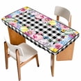 thumbnail image 1 of Easter Eggs Table Cloths for 6 Foot Rectangle Tables, Spring Floral Berry Leaves Botanical Black Plaid Patio Waterproof Elastic Fitted Tablecloths, Washable Rectangular Table Cover for Camping, 1 of 8