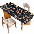 thumbnail image 1 of Easter Eggs Table Cloths for 8 Foot Rectangle Tables, Carrots Spring Daisy Botanical Rustic Dark Blue Patio Waterproof Elastic Fitted Tablecloths, Washable Rectangular Table Cover for Camping, 1 of 8