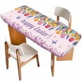 thumbnail image 1 of Easter Eggs Table Cloths for 8 Foot Rectangle Tables, Purple Tulip Flower Spring Bunny Butterfly Floral Patio Waterproof Elastic Fitted Tablecloths, Washable Rectangular Table Cover for Camping, 1 of 8