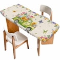 thumbnail image 1 of Easter Eggs Table Cloths for 8 Foot Rectangle Tables, Spring Flowers Truck Leaves Butterflies Beige Patio Waterproof Elastic Fitted Tablecloths, Washable Rectangular Table Cover for Camping, 1 of 8