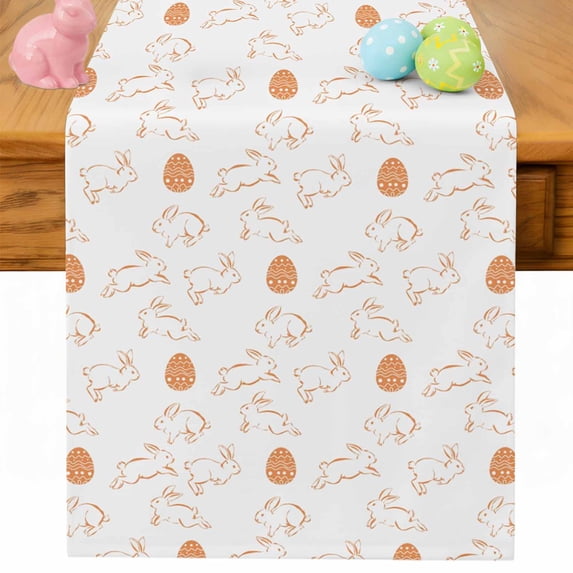 Easter Eggs Table Runner 108 Inches Long for Kitchen Dining, Cute Bunny Rabbits Cartoon Orange Dresser Scarf Farmhouse, Dining Table Decorations for Wedding/Parties, 13 x 108 In