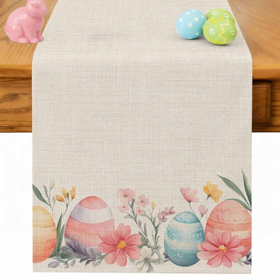 Easter Eggs Table Runner 90 Inches Long for Kitchen Dining, Retro Farmhouse Spring Spring Flowers Herbs Dresser Scarf Farmhouse, Dining Table Decorations for Wedding/Parties, 13 x 90 In