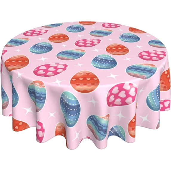 Easter Eggs Tablecloth, Cute Bunny Table Cloth for Party Decoration, Round 60 Inch, Happy Easter Themed Tablecloths for Dinner Kitchen Party Picnic