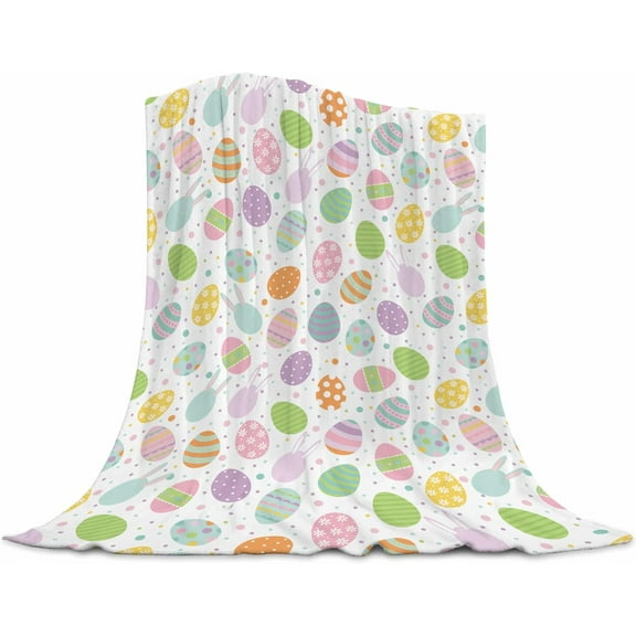 Easter Eggs Throw Blanket, Colorful Easter Decorations for Boys and Girls, Happy Easter Egg Flannel Throw Blanket, Super Soft Warm Easter Blanket for Couch Chair Sofa and Bed 60x80 inch