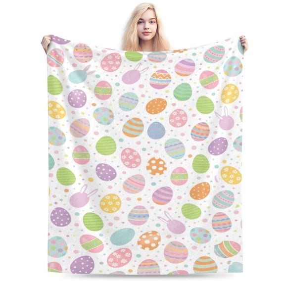 Easter Eggs Throw Blanket, Colorful Easter Decorations f, Happy Easter Egg Flannel Throw Blanket, Super Soft Warm Easter Blanket for Couch Chair Sofa and Bed 50x40
