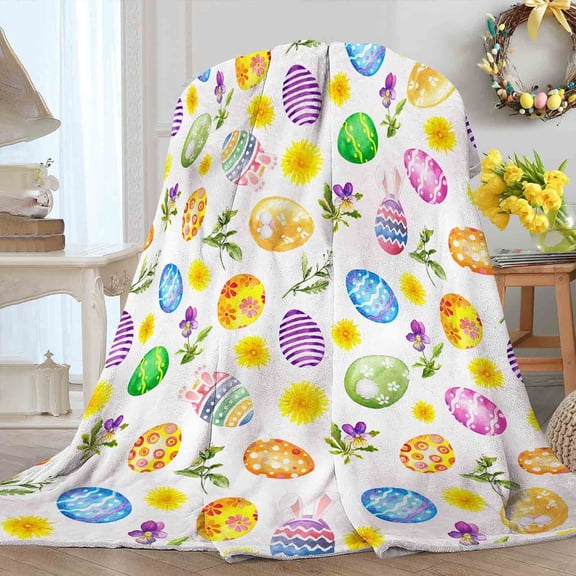 Easter Eggs Throw Blanket, Eggs Easter Decorations for Home Throw Blankets, Easter Gift Cozy Soft Lightweight Flannel Plush Blankets for Bed Couch Living Room Sofa Chair,40x50 Inch