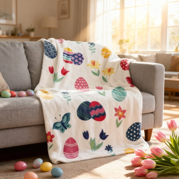 Easter Eggs Throw Blanket, Eggs Easter Decorations for Home Throw Blankets, Easter Gift Cozy Soft Lightweight Flannel Plush Blankets for Bed Couch Living Room Sofa Chair,40x50 Inch