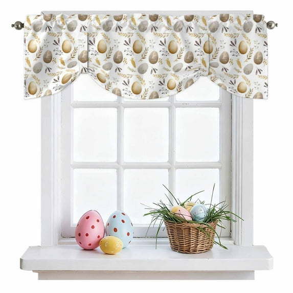 Easter Eggs Tie Up Valances Curtain, Spring Gold Silver Brown Eggs Leaf ...