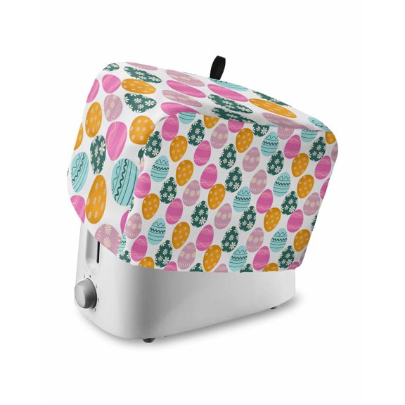 Easter Eggs Toaster Cover 4 Slice, Large Kitchen Appliance Covers, Colorful Egg Spring Daisy White Flowers Toaster Oven Cover with Loop, Bread Machine Cover Polyester Dust Cover Protection