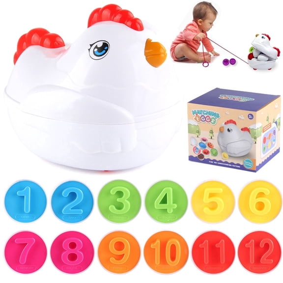 Easter Eggs Toys for Toddlers, 12 Pcs Montessori Matching & Stacking Learning Educational Set, Push Pull Chicken Carton, Shape Color Sorting Fine Motor Sensory Gift for Boys Girls,Numbers