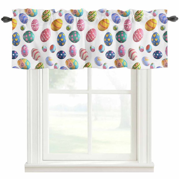 Easter Eggs Valances for Windows Stripes Polka Dots Love Hearts Colorful Egg Rod Pocket Curtain Valance Window Treatment Short Curtains for Kitchen Living Room, 42"x12"