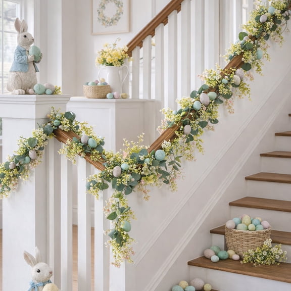 Easter Eggs Vines Door Garland Spring Branches Leaves Floral Decoration Colorful Hanging Ornament Indoor Outdoor Home Decor Patio Porch Window Wall Seasonal Party Holiday Accent Display
